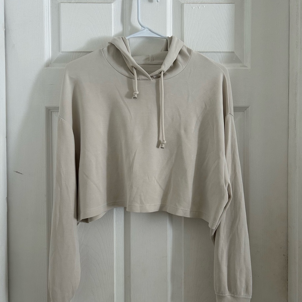 Oysho Cream Cropped Relaxed Sweatshirt hoodie Sz S